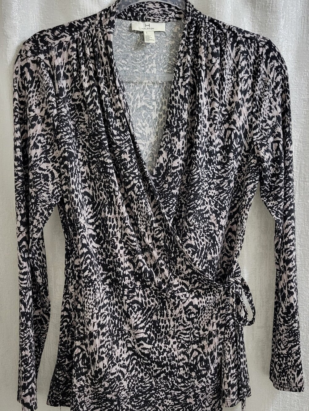 H by Halston Leopard Print Wrap Blouse